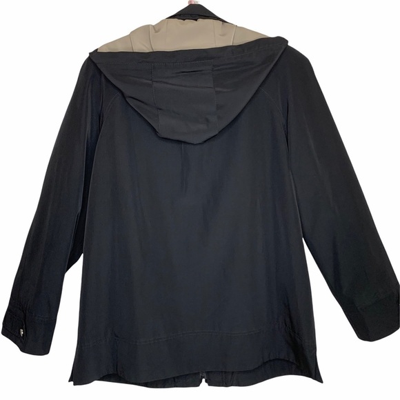 Gallery Hooded Trench Coat Size LP Black Long Zip Rain Resistant Detachable Hood - Picture 3 of 13